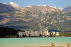47 Chateau Lake Louise From Far Side Of Lake Louise With Lake Louise Ski Area Mount Whitehorn Behind In Summer.jpg